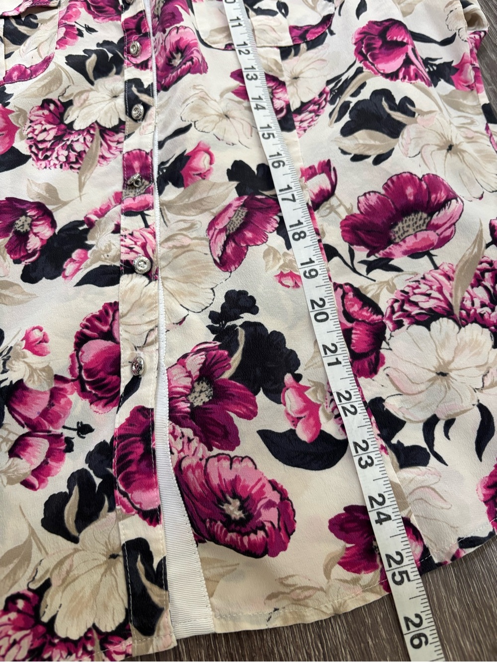 Vintage WHBM Pure Silk Floral Utility Blouse Top Magenta Pink Romantic Coquette - Picture 7 of 9